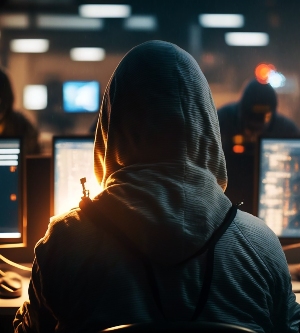 Imagen de una persona en capucha hackeando sistemas informáticas