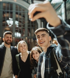 Imagen de una familia haciendo un selfie durante sus vacaciones