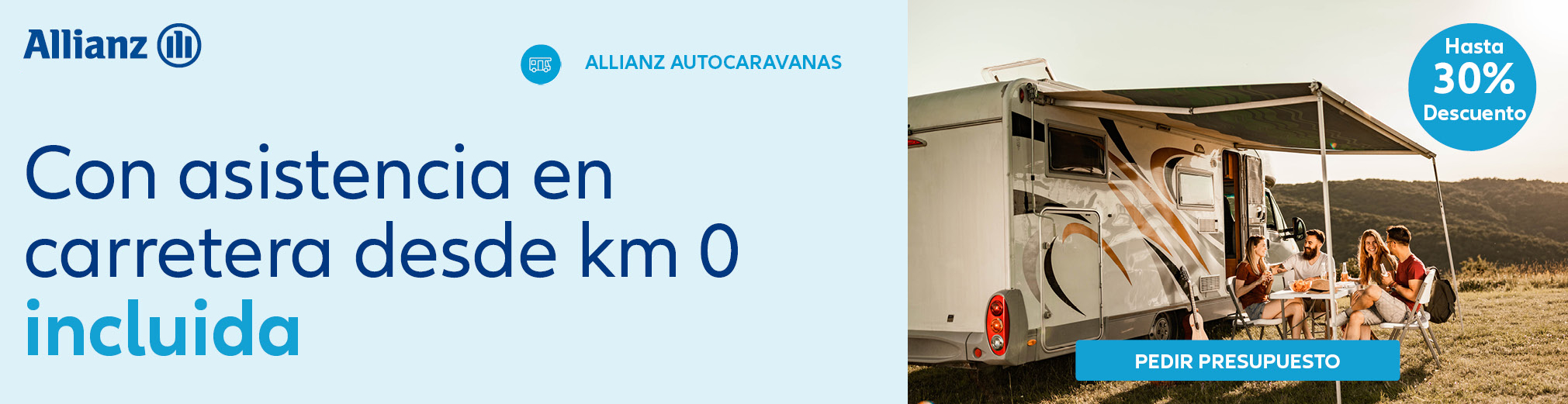 Banner de Seguro de Autocaravanas Allianz con imagen de un grupo de amigos