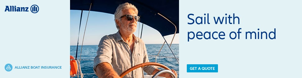 Allianz Boat Insurance banner with image of a couple sailing in the sea