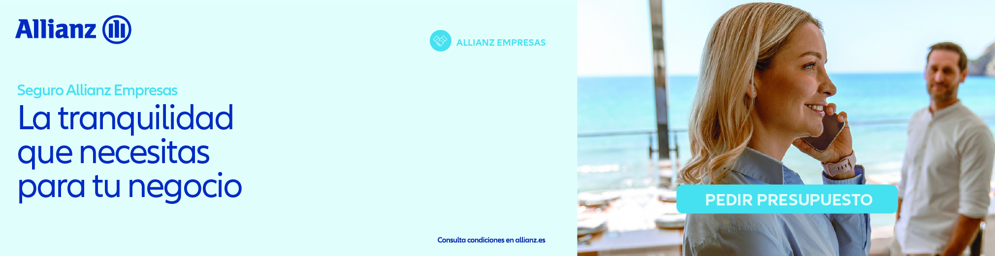 Banner de Seguro de Ciberseguridad Allianz con imagen de Tessa Muga, la cofundadora de The Home Hunter