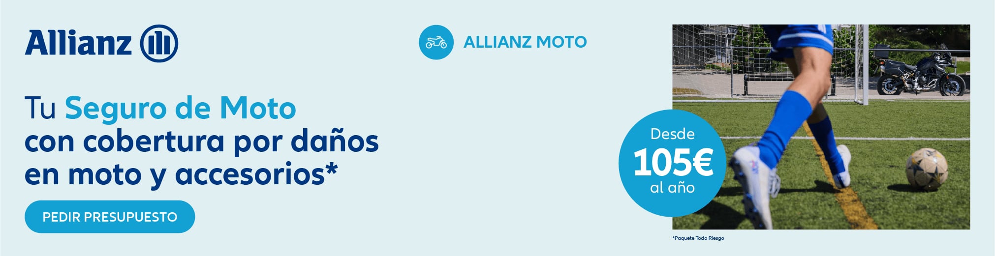 Banner de Seguro de Moto Allianz con imagen de dos personas riéndose en la moto