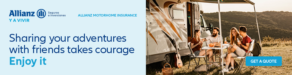 Allianz Motorhome Insurance banner with image of a group of friends and family having a chat by their motorhome