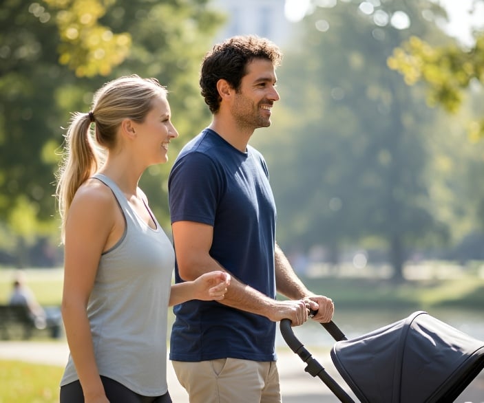 Seguros de Vida: Imagen de un padre sentado al lado de su hijo durante una clase de gimnasia rítmica