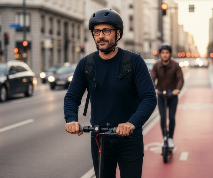 Imagen de un hombre con un patinete eléctrico