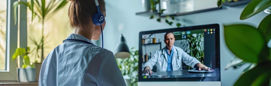 Imagen de un médico que brinda una consulta a través de una videoconferencia para servicio remoto