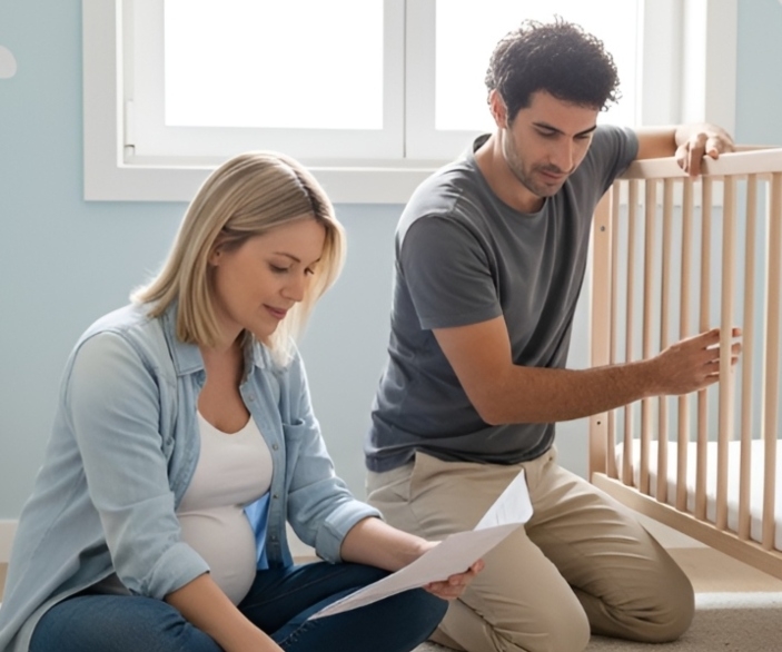 Pareja montando una cuna
